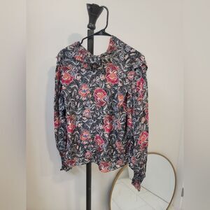Isabel Marant Etoile Blouse Womens Medium Floral Ruffle Sheer Long Sleeve Top 40